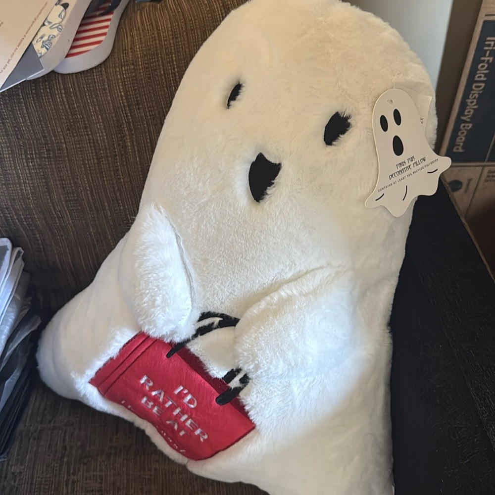 HOME GOODS Halloween Ghost Plush Pillow "I'd Rather Be At Home Goods" NWT
